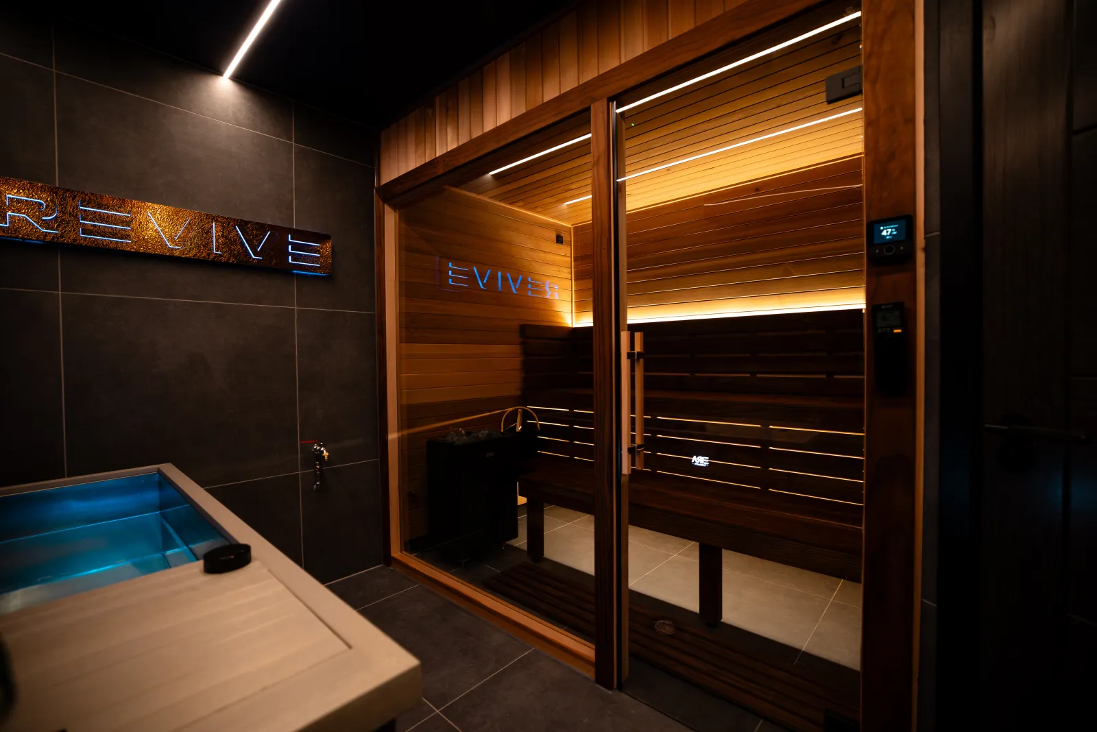 Interior of the traditional sauna at REVIVE